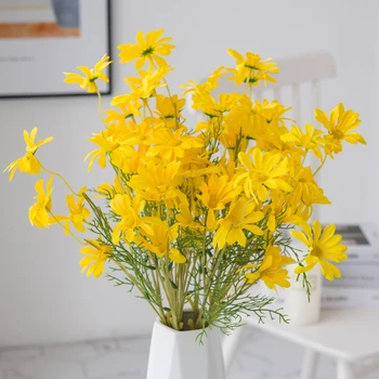 10 Adet Sarı Yapay Güneş çiçek Vazolar Ev Dekor için Yeni Yıl Noel Düğün Dekoratif Çiçekler İpek Papatya Gelin Buketi