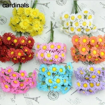10 adet / grup Mini İpek Papatya Yapay Çiçekler Buket Renkli Scrapbooking Çiçek çiçekler DIY Topu Ercik Düğün Dekorasyon