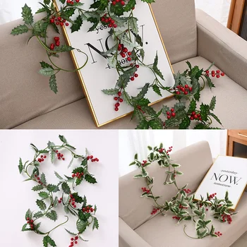 200cm Yapay Holly Yaprak Asma Noel Kırmızı Dut Rattan DIY Çelenk Çelenk Noel Ağacı Asılı Süsleme Zanaat Ev Partisi Dekoru