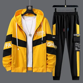 2023 Yeni Erkek Eşofman 2 Parça Tişörtü Sweatpants Hırka kapüşonlu süveter Setleri Öğrenci Koca Rahat Bahar Spor Giysileri