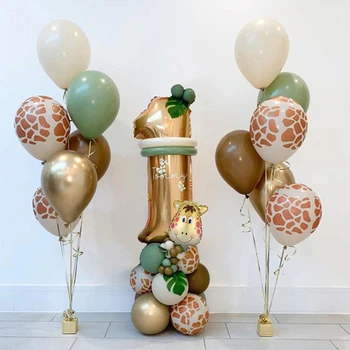 30 adet Jungle Safari Hayvan Folyo Numarası Balonlar Set Çocuklar Doğum Günü Partisi Dekorasyon Vahşi Bir Yeşil Lateks Helyum Globos Malzemeleri