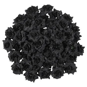 50 adet Simülasyon İpek Gül çiçek başları Şapka Elbise Albümü Süsleme (Siyah)