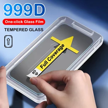 999D Tek Tıklama kurulum Tam Kapak Temperli Film iPhone 13 12 11 Pro Max 14 Pro Mini X XR XS Ekran Koruyucu Film Cam