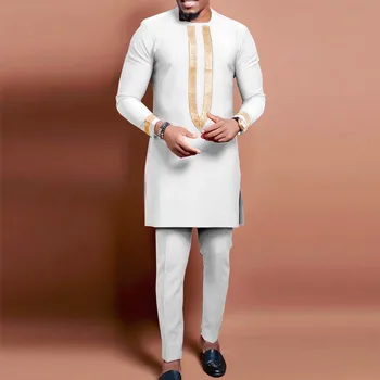 Afrika kıyafeti Erkekler için Tam Kollu Ceket ve Ankara Pantolon 2 Adet Kıyafetler Artı Boyutu resmi giysi Afrika Takım Elbise A2116050