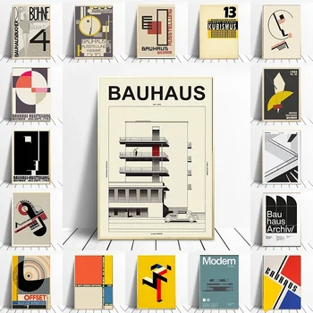 Bauhaus Sergi Benzersiz Geometrik Poster Minimalist Sanat Tuval Baskı Soyut Resim Duvar Resmi Oturma Odası Ev Dekor için