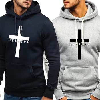 Erkekler Sonbahar ve Kış İnanıyorum İsa Çapraz Tarzı Baskılı Hoodies Adam Tasarımcı Rahat Spor Kapşonlu Üstleri Streetwears Erkek