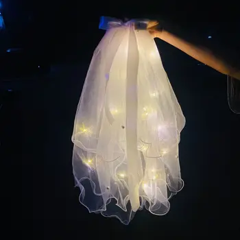 Kadın kız Glow ışık LED peçe bandı ilmek tüy tül tatil parti çelenk Cosplay doğum günü düğün dekorasyon Festivali