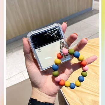 Kore Renk Boncuk Zincir Katlanır Ekran Yumuşak Telefon samsung kılıfı Galaxy ZFlip 3 5G Z Flip 4 Z Flip Darbeye Dayanıklı arka kapak Çapa