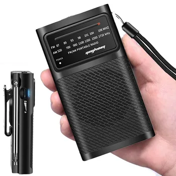 Mini Radyo Taşınabilir FM / AM Çift Bant Alıcısı Yüksek Hassasiyetli Stereo Cep Radyo için 3.5 mm Jack ile yürüyüş batonu Kamp