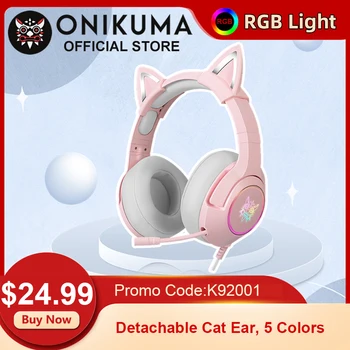 ONIKUMA K9 Pembe Kedi kulaklıklar RGB led ışık Esnek Mikrofon oyun kulaklığı 7.1 Surround Bilgisayar Kulaklık PC Gamer için
