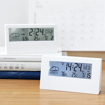 Saat Japon Basit Tarzı Beyaz Elektronik Saat dijital alarmlı saat Saat Modern Sıcaklık Nem Öğrenciler Masaüstü Odası Başucu