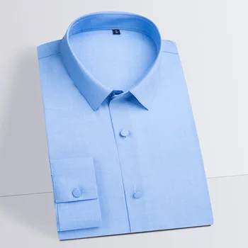 Streç Olmayan Demir Erkek Elbise Gömlek Uzun Kollu Kare Yaka Katı Yumuşak Erkek Ofis iş Resmi Gömlek Kolay Bakım 2022 Yeni