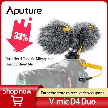 Tanrı V-Mic D4 Duo Duable Kafa Kardioid Av Tüfeği Mikrofon TRS 3.5 MM Rycote Darbeli Mikrofon Dslr Video Kayıt Röportaj