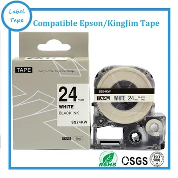 Tepra ve labelworks yazıcı için uyumlu 24mm siyah beyaz SS24KW