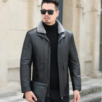 YXL - 189 Kış erkek Ev Deri Aşağı Ceket Yaka Doğal Koyun Derisi Astar Çıkarılabilir Orta Yaşlı Baba Elbise