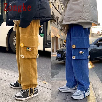 Zongke Ayı Bebek kadife pantolon Erkekler Japon Streetwear Erkek Pantolon Erkek Pantolon Harajuku Moda M-2XL 2022 Yeni Gelenler