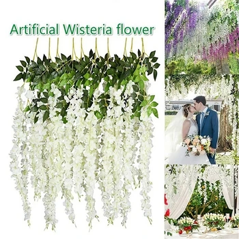 1 Adet yapay çiçekler Wisteria İpek Sahte Asma Asılı Ev Dekor Bahçe Garland Kemer Düğün Dekorasyon Bitkiler Aksesuarları