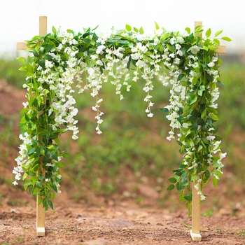 1 adet / 2 adet Wisteria yapay çiçekler Asma Garland Düğün Kemer Zemin Dekorasyon Yeşillik Rattan Arka Sahte Çiçekler Bitkiler