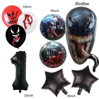 1 takım Süper Kahraman Venom Tema Kırmızı Folyo Balon Çocuk Doğum Günü Partisi Dekorasyon çocuğun Oyuncak Bebek Duş 32 inç Numarası Balon Ev Dekor