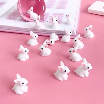 10 ADET Sevimli Mini Reçine Tavşanlar Minyatür Figürler 3D Küçük Beyaz Tavşan Süs Mikro Peyzaj Dollhouse Dekorasyon Dıy El Sanatları