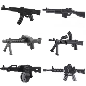 10 Adet / grup Askeri Serisi WW2 Silahlar Silahlar STG M416 Tüfek Makinesi Makineli MOC Parçası Yapı Taşları Tuğla Oyuncaklar X424