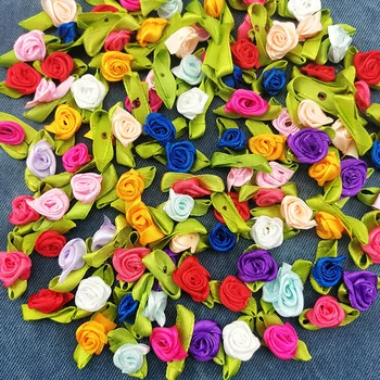 100 ADET saten kurdele-düğüm Mini Renkli Rozet Ev Düğün Parti için Şerit Giyim Dekorasyon Scrapbooking DIY El Sanatları Malzemeleri