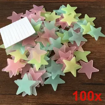 100 adet / grup Aydınlık Floresan Renk Yıldız Glow Duvar Etiketler Çıkartması Bebek Çocuk Yatak Odası Ev Dekor Çok Renkler J2Y
