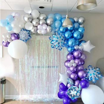 121 adet Metalik Krom Mor Mavi Gümüş Beyaz Balon Kemer Garland DIY Kiti Dekorasyon Dondurulmuş Kız Doğum Günü Bebek Duş Parti