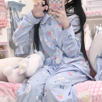 2021 Japon Tatlı Kawaii Sanrio Sonbahar Kış Ev Giyim Pijama Kadın M-2Xl Sevimli Cinnamoroll Ev Kız Karikatür Pijama