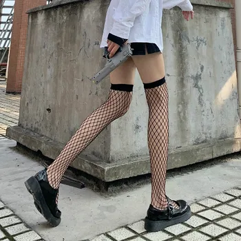 2021 Yeni Gotik Çorap Yüksek Diz Çorap Kadın Şeffaf İç Çamaşırı Uyluk Yüksek Çorap Chaussettes de fileto dökün femmes