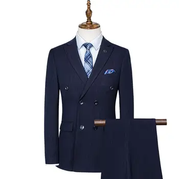 2022 Butik (Blazer + Yelek + Pantolon) erkek Takım Elbise Moda İş Zarif Kruvaze Beyefendi Düğün Resmi 3 Parça Set