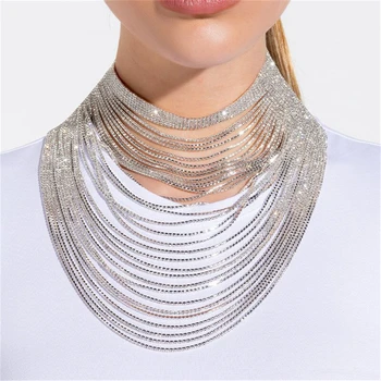 2022 Moda Uzun Kolye Kadınlar için Vintage Gümüş Çok Katmanlı Zincir Püskül Kolye Bildirimi Takı Collares Aksesuarları
