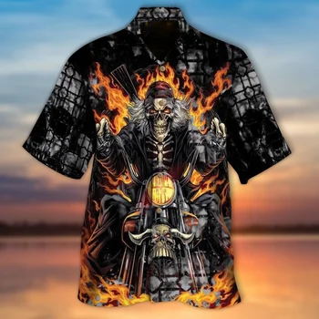 2022 erkek Yaz Hawaii Gömlek 3d Kafatası erkek gömleği Rahat Kısa Kollu Gevşek Rahat Moda Kısa Kollu Üstleri Erkek Giysileri