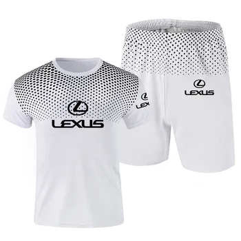 2022 yaz Degrade Lexus logo baskı kısa kollu şort erkek 2 parça takım elbise Rahat Spor Yuvarlak Boyun erkek Kısa Kollu Takım Elbise