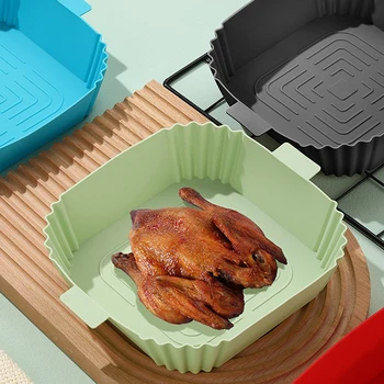 21 cm Hava Fritözler Fırın pişirme tepsisi Kızarmış Tavuk Sepeti Mat AirFryer Silikon Pot Yuvarlak Replacemen ızgara tava aksesuarları
