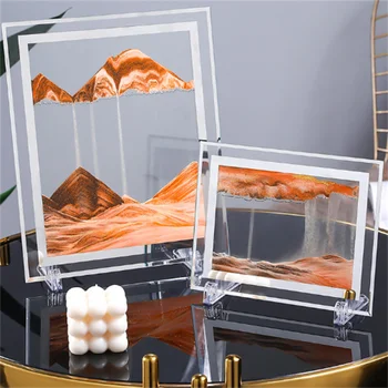 3D Hareketli Kum sanat resmi 5/7 inç Kum Saati Sanat Boyama Derin Deniz Kum Manzarası Akan Kum Çerçeve Dikdörtgen Yuvarlak Cam Ev Dekor