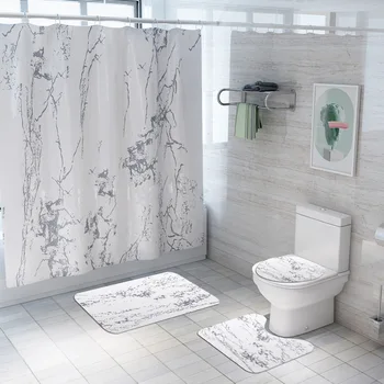4 Stil Mermer Desen Yaratıcı Duş Perdesi Su Geçirmez Banyo Perdeleri Üç paspas seti Tuvalet Yakın Dışkı Mat