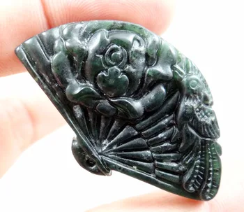 47 * 30 Toptan doğal Çin siyah yeşil taş el oyması heykeli fan muska kolye kolye