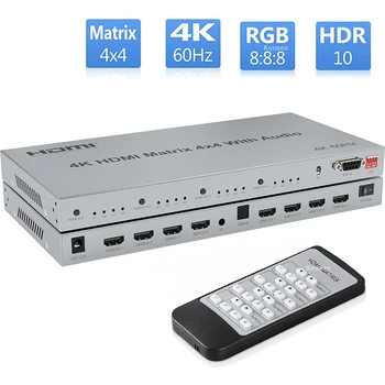 4K@60Hz HDMI Matrix HDMI 2.0 Matrix Switcher 4 Dışarı Splitter Seçici kutusu HDR HDCP2 Ses Aspiratör ile 4x4 4 Geçin.2 18Gbps