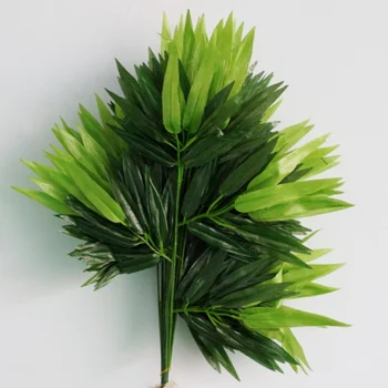 5 adet Dalları Yeşil Yapay Bambu Yaprakları İpek Kumaş Yapay Bitkiler Düğün Dekorasyon Ev Ofis Dekoratif Yapraklar