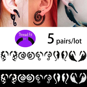 5 Çift Akrilik Sahte Spiral Kanat Kulak Konik Sedye Göstergesi 16G Plastik Earlobe Küpe Sahte Piercing Vücut Takı Genişleticiler 