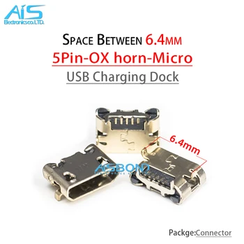50 Adet / grup mikro usb 5pin jack Öküz boynuz düz kenar 6.4 mm Plaka Dişi soket Mini konnektör Sony VIV0 X1 X3 şarj kuyruk fişi