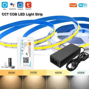5m 10m DC 24V Tuya Wifi FOB CCT LED Şerit Sıcak Soğuk Beyaz lineer ışıklar COB LED Bant 608LEDs / m RA90 Odası Dekor Ses Alexa