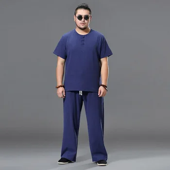 8xl 9xl erkek giyim Vintage Eşofman Koca 2022 Yaz Gri Ev Takım Elbise Pamuk Keten T Shirt Erkek Seti Çin Büyük boy 52