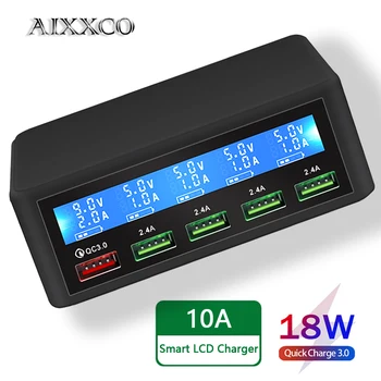 AIXXCO USB Hızlı Şarj 40 W 5-Port LED Ekran Hızlı Şarj 3.0 Hızlı Şarj Masaüstü Şarj İstasyonu iPhone X 8 7 6, iPad