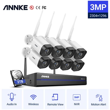 ANNKE 8CH 3MP FHD Wi-Fi Kablosuz NVR CCTV Sistemi 4 ADET IP Kamera WIFI Açık Ses CCTV Güvenlik Kamera Gözetim Kitleri
