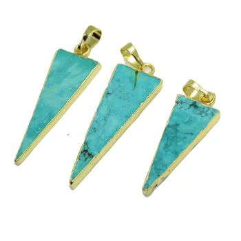 Altın Kaplama Takı 2020 Gem Taş kolye takı yapımı için düz şerit üçgen yeşil howlite Kadın Kolye muska takılar