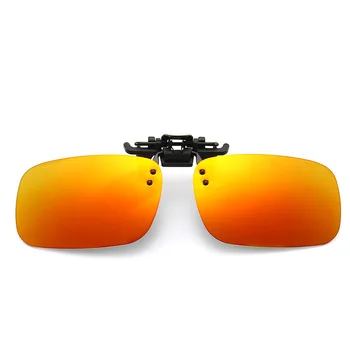 Ayna Mavi Flip Up güneş gözlüğü üzerinde klip Balıkçılık Erkekler Kare Polarize Lens Metal Gece Görüş Sürüş UV400 Kadın Gözlük