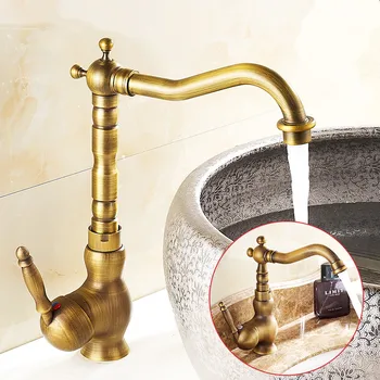 Banyo lavabo musluğu Antik Bronz 360 Derece Dönüş Havzası Musluk Suyu Dokunun Tek Kolu Soğuk ve Sıcak Su