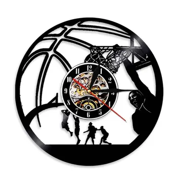 Basketbol Tek Elle Slam Dunk Retro Vinil Kayıt duvar saati Basketbol Oyuncusu Led Aydınlatma İzle Spor Odası Dekoratif Saatler